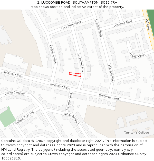 2, LUCCOMBE ROAD, SOUTHAMPTON, SO15 7RH: Location map and indicative extent of plot