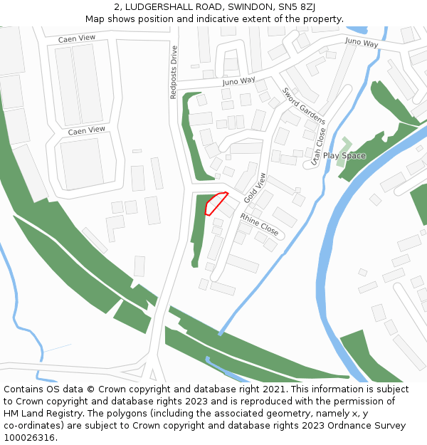 2, LUDGERSHALL ROAD, SWINDON, SN5 8ZJ: Location map and indicative extent of plot