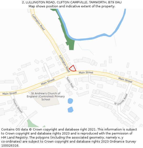 2, LULLINGTON ROAD, CLIFTON CAMPVILLE, TAMWORTH, B79 0AU: Location map and indicative extent of plot