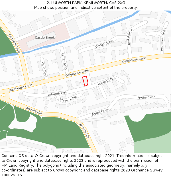 2, LULWORTH PARK, KENILWORTH, CV8 2XG: Location map and indicative extent of plot