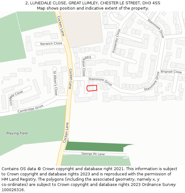 2, LUNEDALE CLOSE, GREAT LUMLEY, CHESTER LE STREET, DH3 4SS: Location map and indicative extent of plot