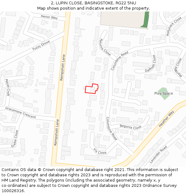 2, LUPIN CLOSE, BASINGSTOKE, RG22 5NU: Location map and indicative extent of plot