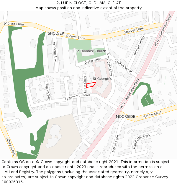 2, LUPIN CLOSE, OLDHAM, OL1 4TJ: Location map and indicative extent of plot