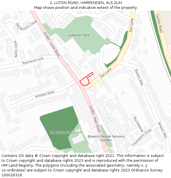 2, LUTON ROAD, HARPENDEN, AL5 2UH: Location map and indicative extent of plot