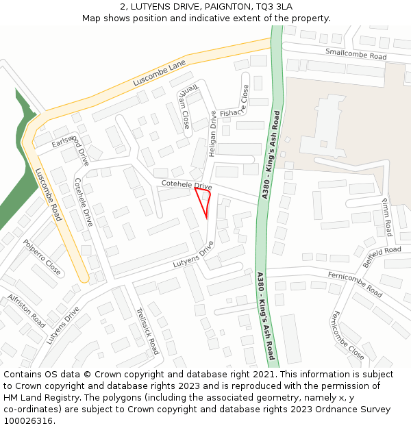 2, LUTYENS DRIVE, PAIGNTON, TQ3 3LA: Location map and indicative extent of plot