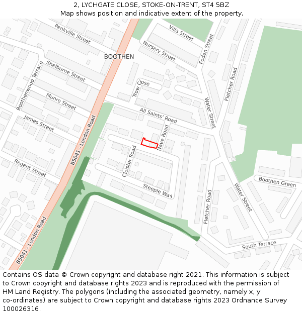 2, LYCHGATE CLOSE, STOKE-ON-TRENT, ST4 5BZ: Location map and indicative extent of plot