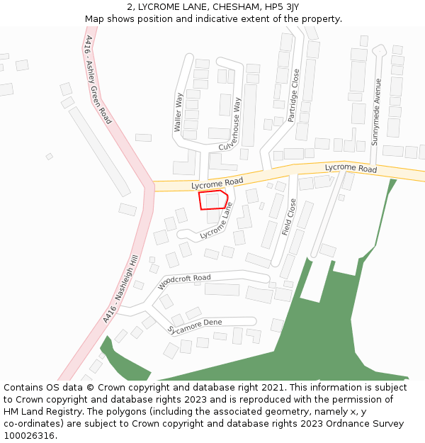 2, LYCROME LANE, CHESHAM, HP5 3JY: Location map and indicative extent of plot