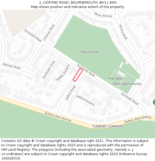 2, LYDFORD ROAD, BOURNEMOUTH, BH11 8SN: Location map and indicative extent of plot