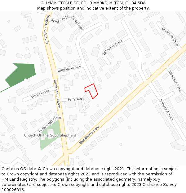 2, LYMINGTON RISE, FOUR MARKS, ALTON, GU34 5BA: Location map and indicative extent of plot