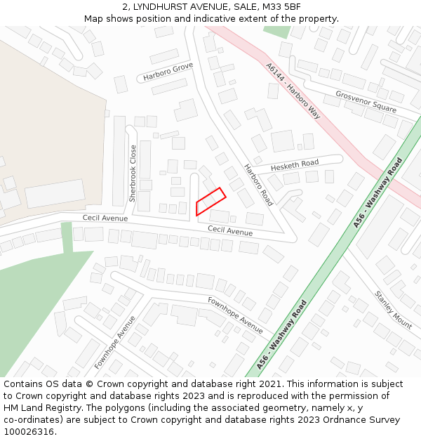 2, LYNDHURST AVENUE, SALE, M33 5BF: Location map and indicative extent of plot