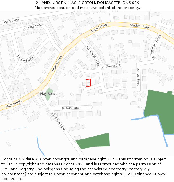 2, LYNDHURST VILLAS, NORTON, DONCASTER, DN6 9PX: Location map and indicative extent of plot
