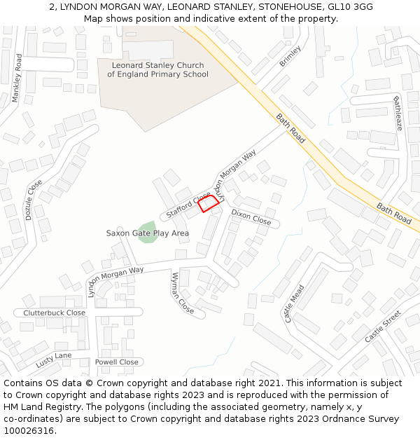 2, LYNDON MORGAN WAY, LEONARD STANLEY, STONEHOUSE, GL10 3GG: Location map and indicative extent of plot