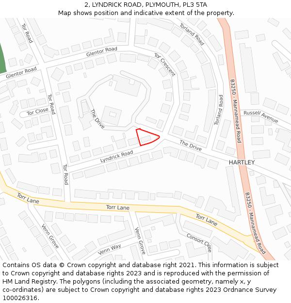 2, LYNDRICK ROAD, PLYMOUTH, PL3 5TA: Location map and indicative extent of plot