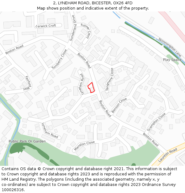 2, LYNEHAM ROAD, BICESTER, OX26 4FD: Location map and indicative extent of plot