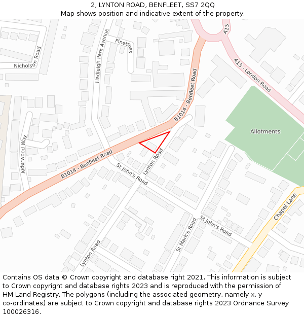 2, LYNTON ROAD, BENFLEET, SS7 2QQ: Location map and indicative extent of plot