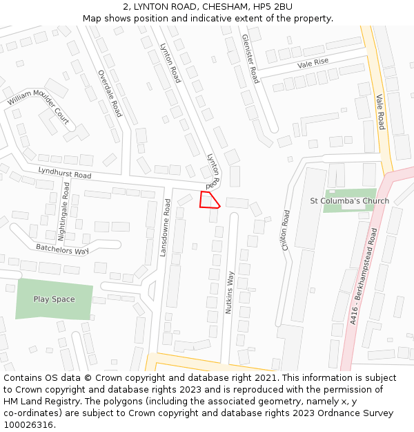 2, LYNTON ROAD, CHESHAM, HP5 2BU: Location map and indicative extent of plot