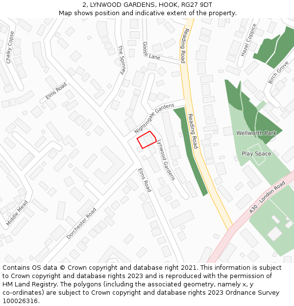 2, LYNWOOD GARDENS, HOOK, RG27 9DT: Location map and indicative extent of plot