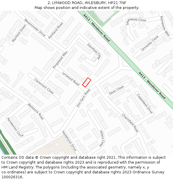 2, LYNWOOD ROAD, AYLESBURY, HP21 7NF: Location map and indicative extent of plot