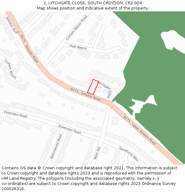 2, LYTCHGATE CLOSE, SOUTH CROYDON, CR2 0DX: Location map and indicative extent of plot