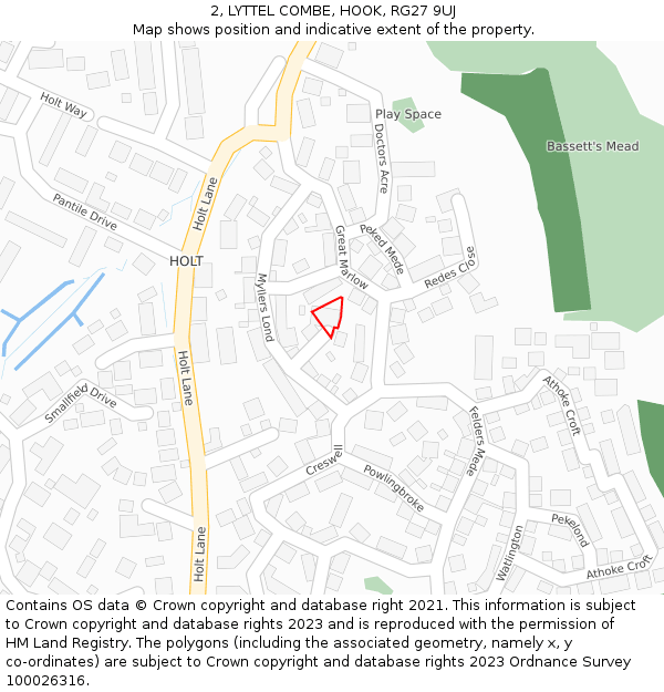 2, LYTTEL COMBE, HOOK, RG27 9UJ: Location map and indicative extent of plot