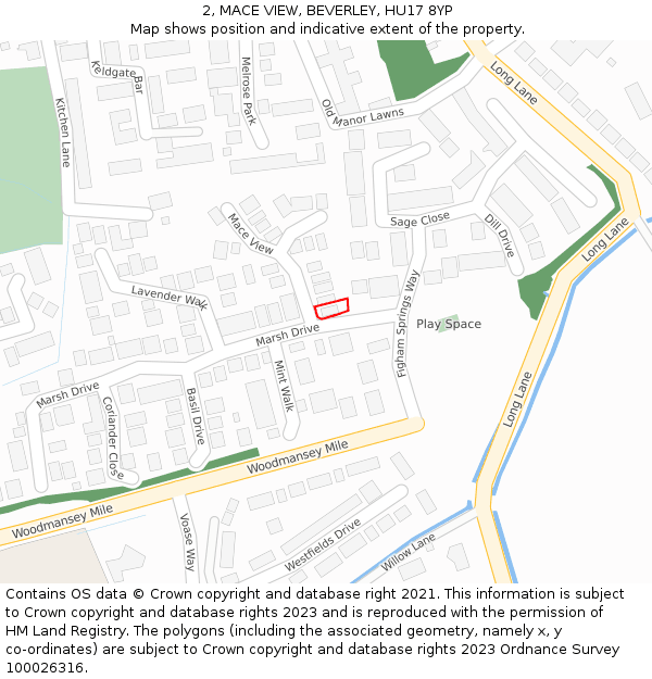 2, MACE VIEW, BEVERLEY, HU17 8YP: Location map and indicative extent of plot