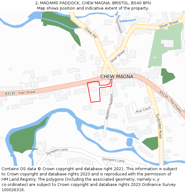 2, MADAMS PADDOCK, CHEW MAGNA, BRISTOL, BS40 8PN: Location map and indicative extent of plot