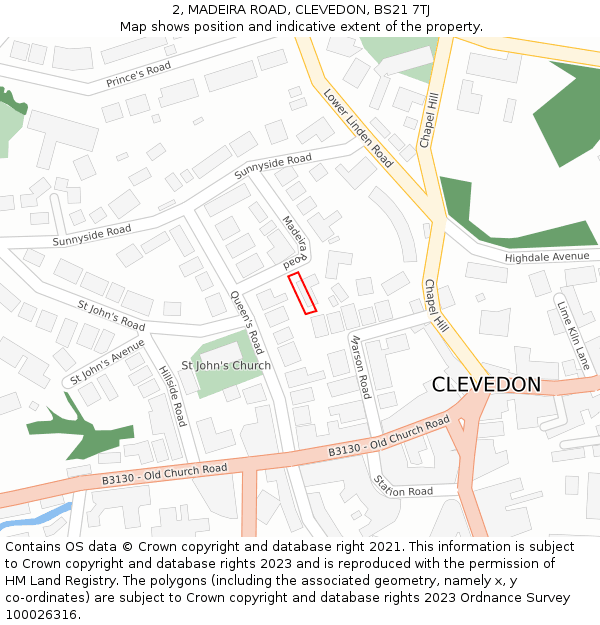 2, MADEIRA ROAD, CLEVEDON, BS21 7TJ: Location map and indicative extent of plot