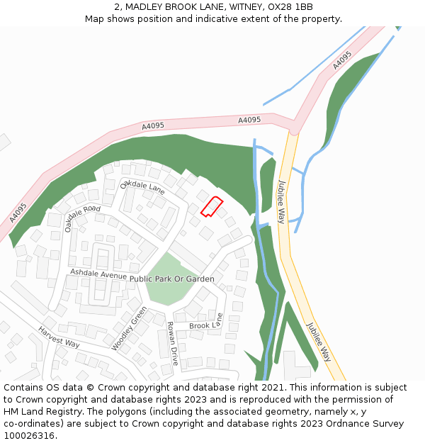 2, MADLEY BROOK LANE, WITNEY, OX28 1BB: Location map and indicative extent of plot