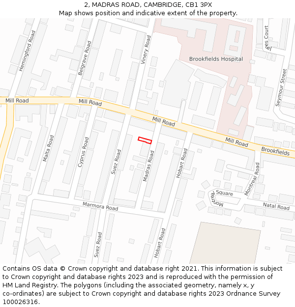 2, MADRAS ROAD, CAMBRIDGE, CB1 3PX: Location map and indicative extent of plot