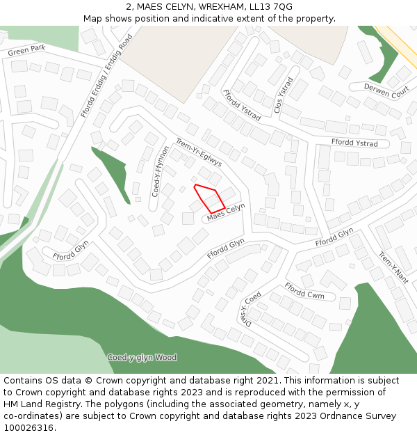2, MAES CELYN, WREXHAM, LL13 7QG: Location map and indicative extent of plot