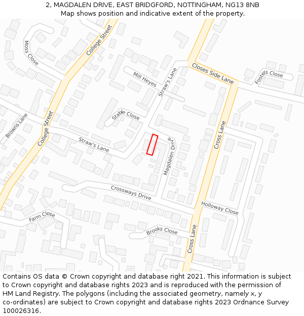 2, MAGDALEN DRIVE, EAST BRIDGFORD, NOTTINGHAM, NG13 8NB: Location map and indicative extent of plot