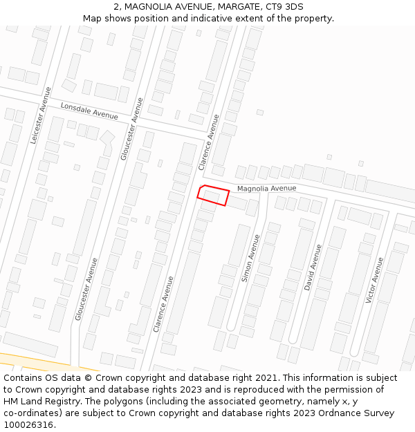 2, MAGNOLIA AVENUE, MARGATE, CT9 3DS: Location map and indicative extent of plot