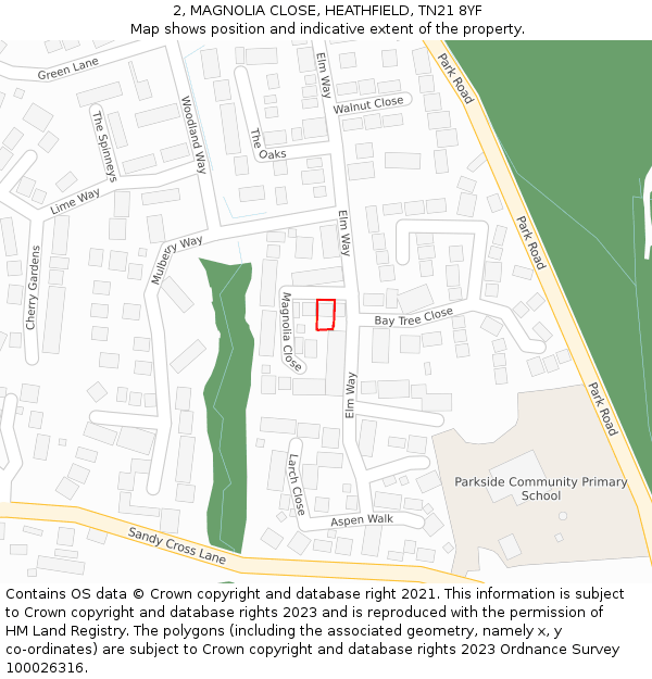2, MAGNOLIA CLOSE, HEATHFIELD, TN21 8YF: Location map and indicative extent of plot