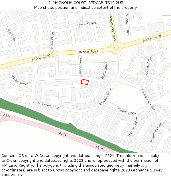 2, MAGNOLIA COURT, REDCAR, TS10 2UB: Location map and indicative extent of plot