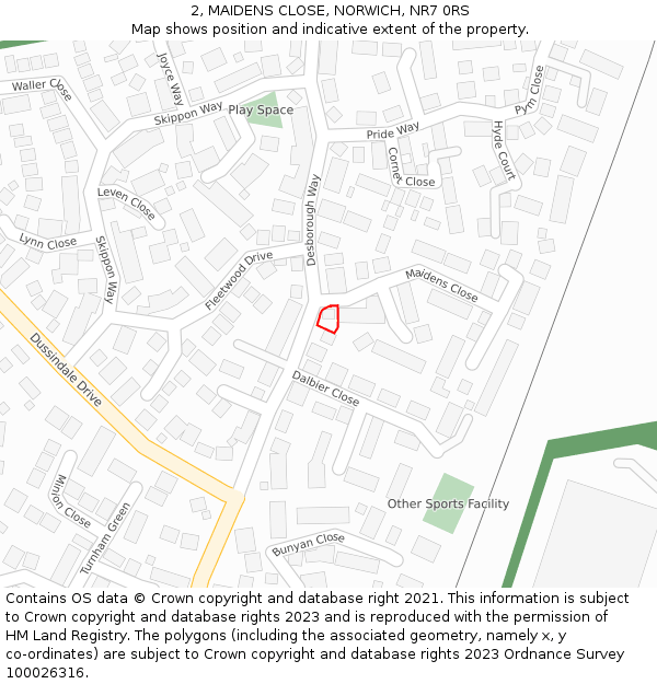 2, MAIDENS CLOSE, NORWICH, NR7 0RS: Location map and indicative extent of plot