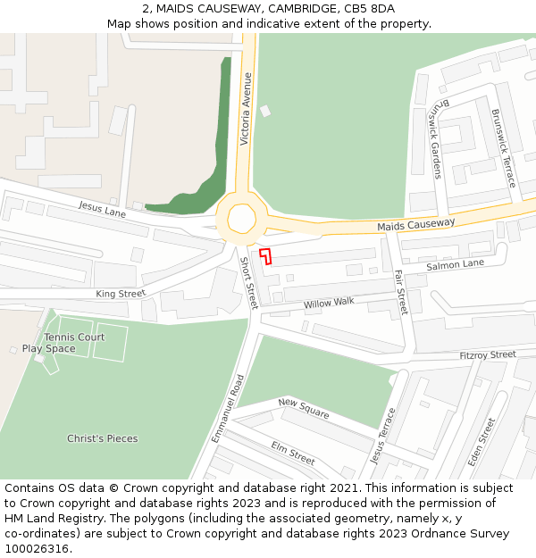 2, MAIDS CAUSEWAY, CAMBRIDGE, CB5 8DA: Location map and indicative extent of plot