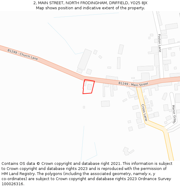 2, MAIN STREET, NORTH FRODINGHAM, DRIFFIELD, YO25 8JX: Location map and indicative extent of plot