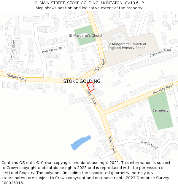 2, MAIN STREET, STOKE GOLDING, NUNEATON, CV13 6HP: Location map and indicative extent of plot