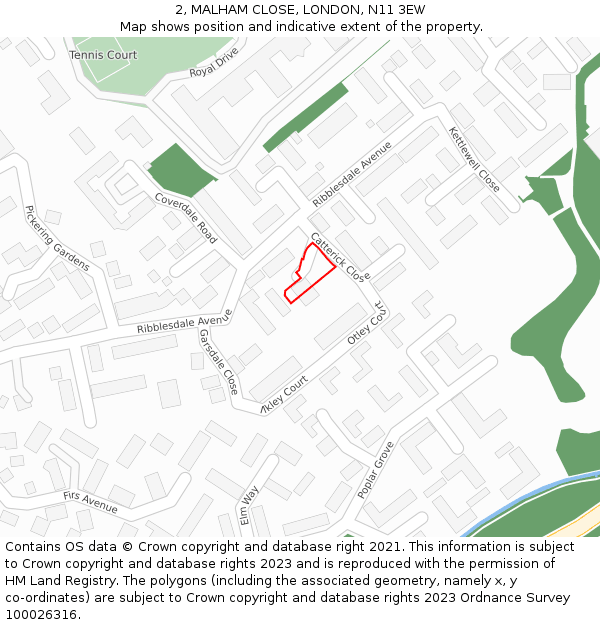 2, MALHAM CLOSE, LONDON, N11 3EW: Location map and indicative extent of plot