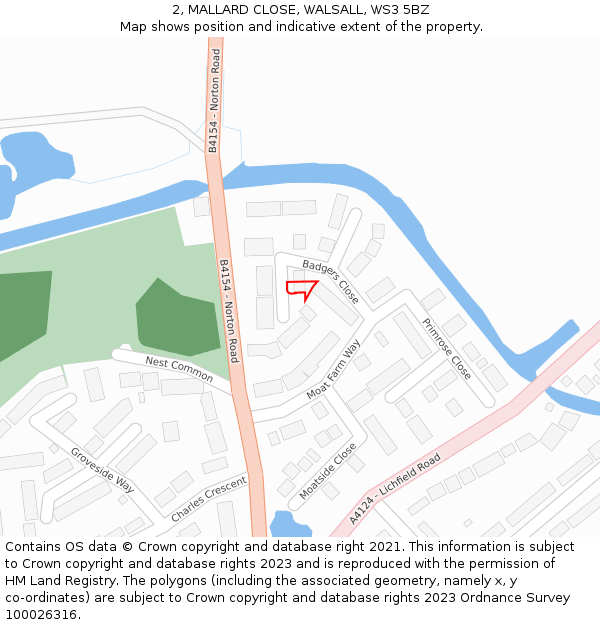 2, MALLARD CLOSE, WALSALL, WS3 5BZ: Location map and indicative extent of plot