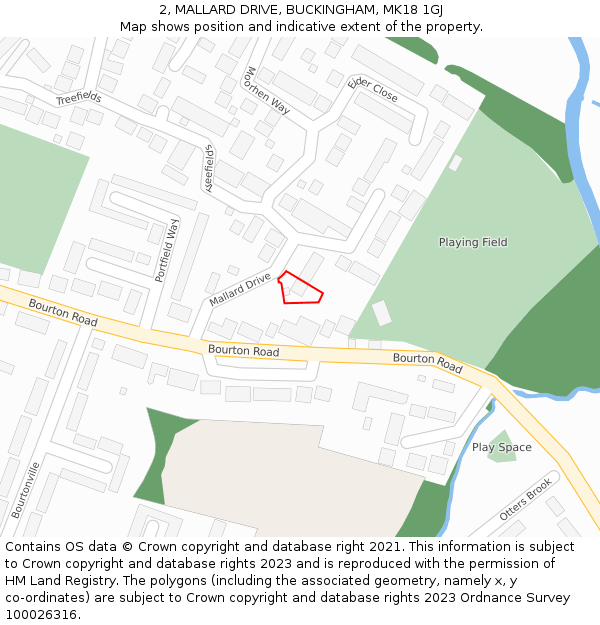 2, MALLARD DRIVE, BUCKINGHAM, MK18 1GJ: Location map and indicative extent of plot