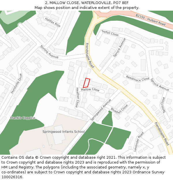 2, MALLOW CLOSE, WATERLOOVILLE, PO7 8EF: Location map and indicative extent of plot