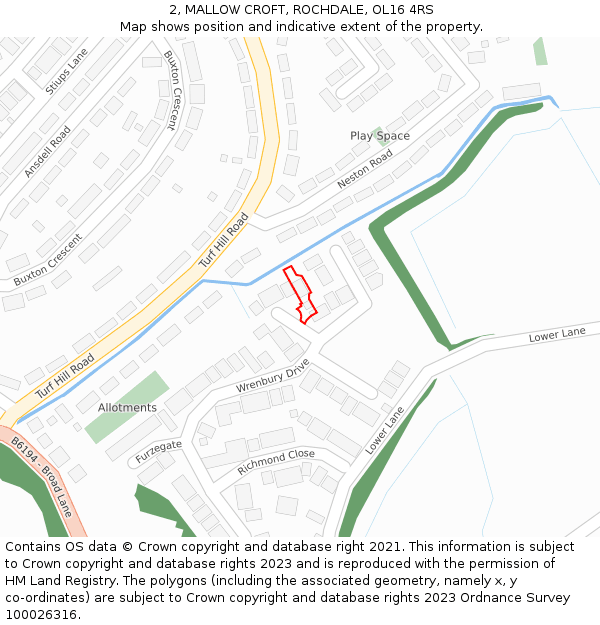 2, MALLOW CROFT, ROCHDALE, OL16 4RS: Location map and indicative extent of plot