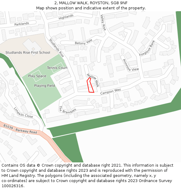 2, MALLOW WALK, ROYSTON, SG8 9NF: Location map and indicative extent of plot