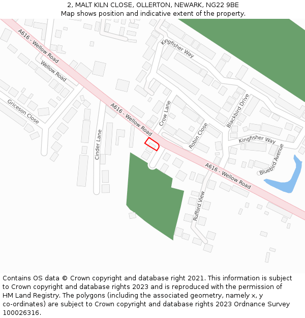 2, MALT KILN CLOSE, OLLERTON, NEWARK, NG22 9BE: Location map and indicative extent of plot