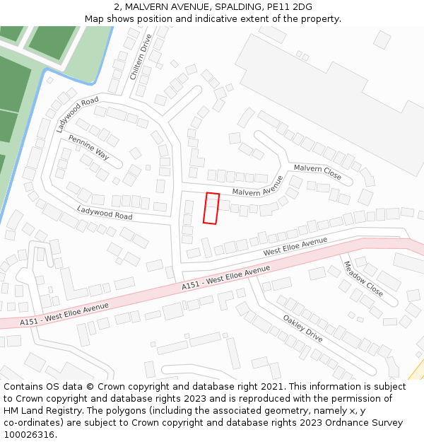 2, MALVERN AVENUE, SPALDING, PE11 2DG: Location map and indicative extent of plot