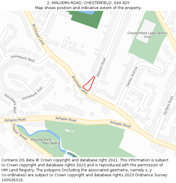 2, MALVERN ROAD, CHESTERFIELD, S40 4DY: Location map and indicative extent of plot