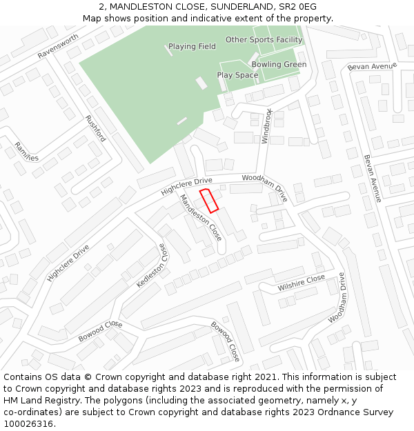 2, MANDLESTON CLOSE, SUNDERLAND, SR2 0EG: Location map and indicative extent of plot