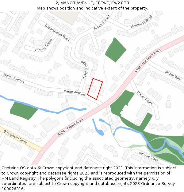 2, MANOR AVENUE, CREWE, CW2 8BB: Location map and indicative extent of plot