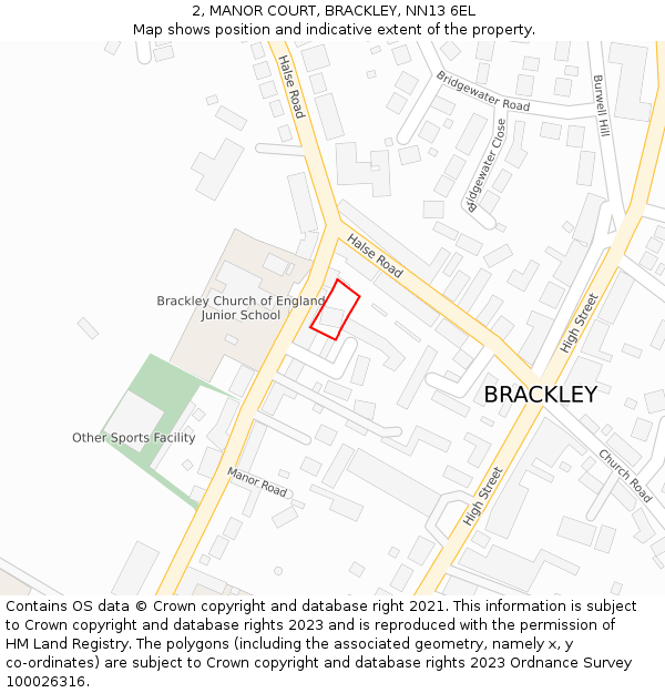 2, MANOR COURT, BRACKLEY, NN13 6EL: Location map and indicative extent of plot